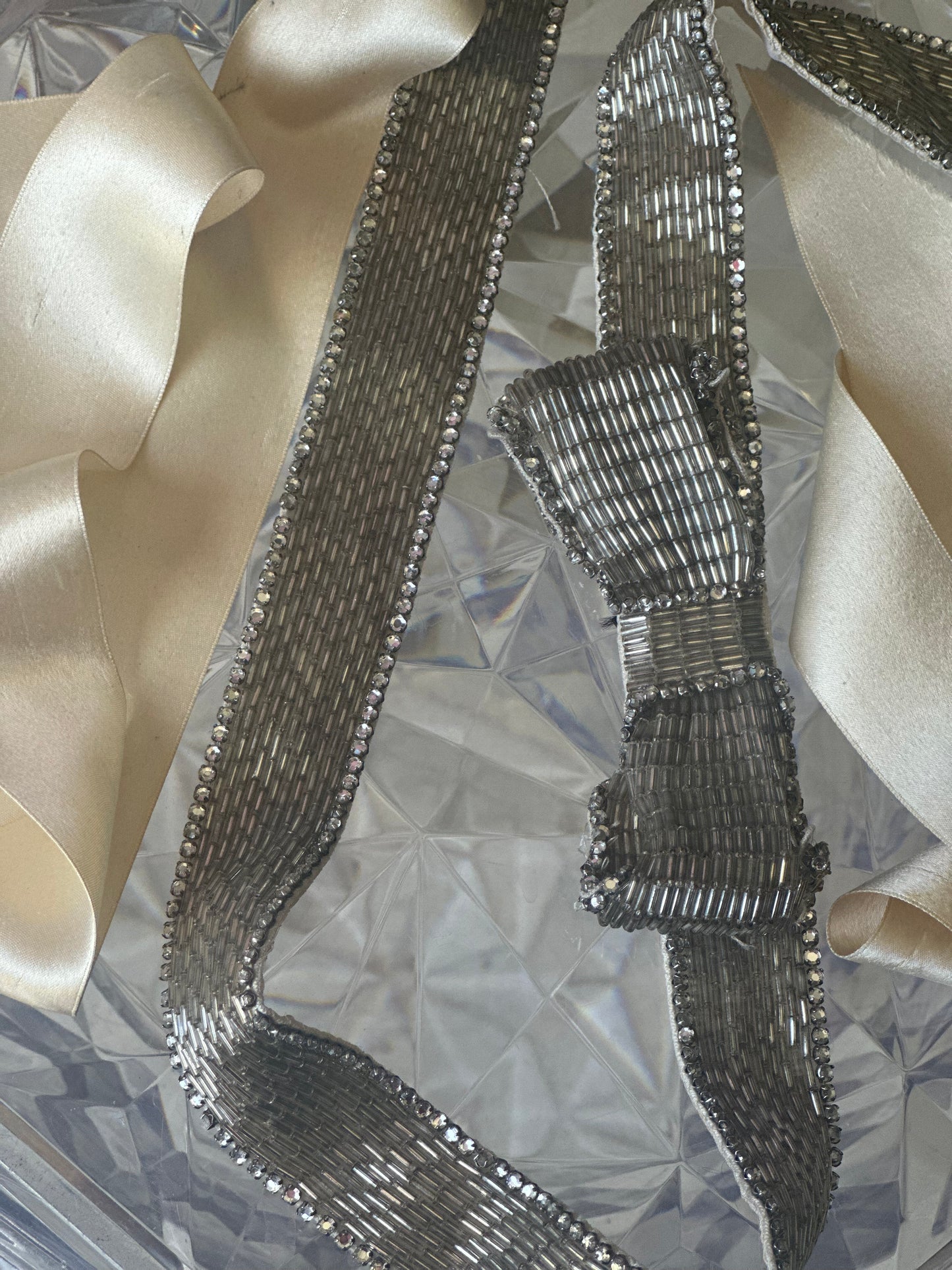 Bow bead & diamanté thin sash